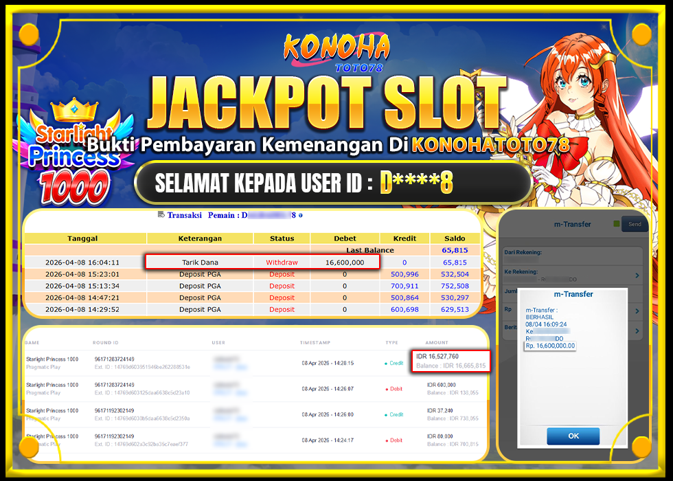 KONOHATOTO78 JACKPOT STARLIGHT PRINCESS 1000 Rp16.600.000,LUNAS